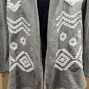 Natural Reflections Gray and Cream Textured Cardigan